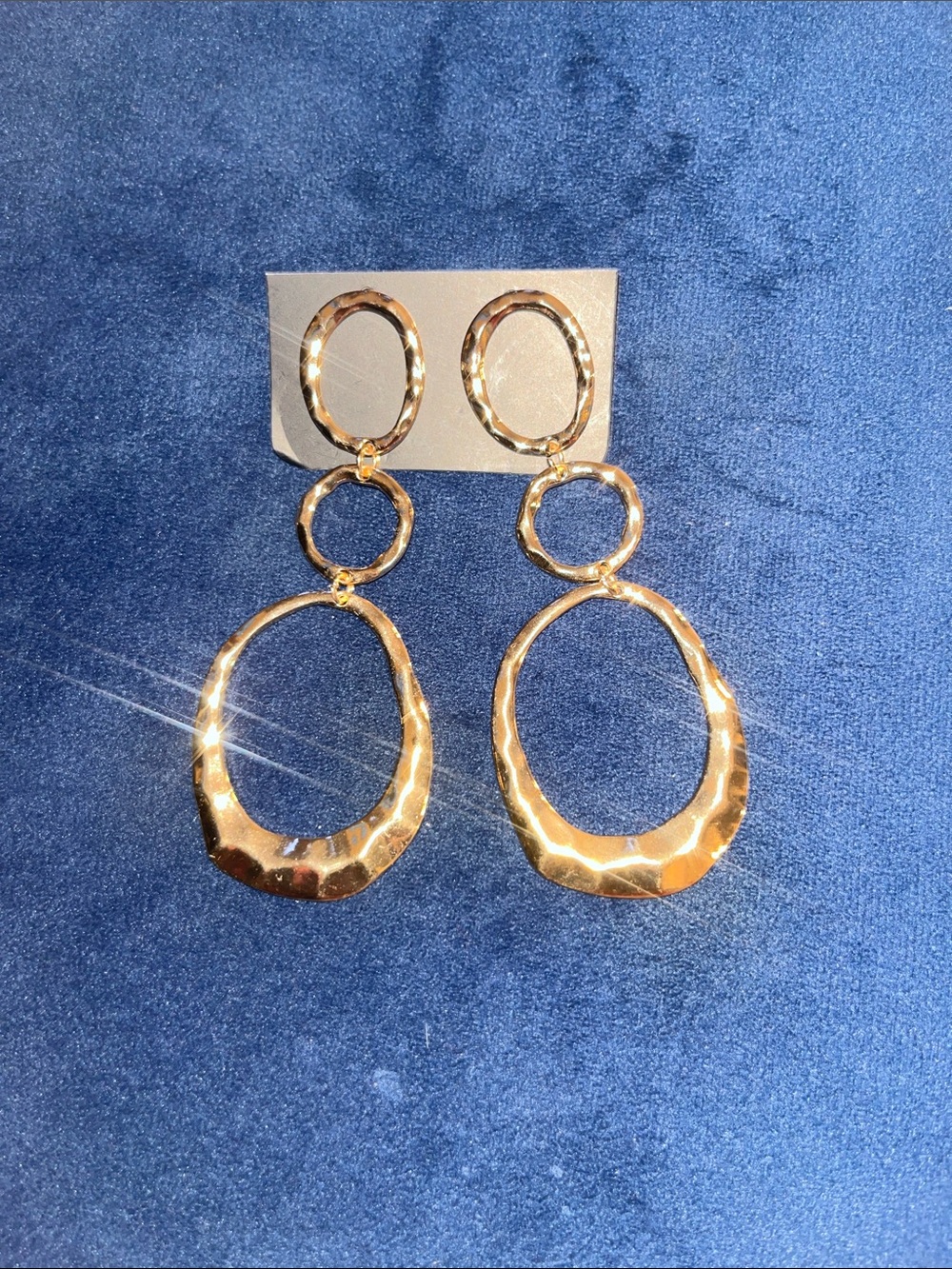 Hammered Gold Double Hoop Drop Earrings for Women